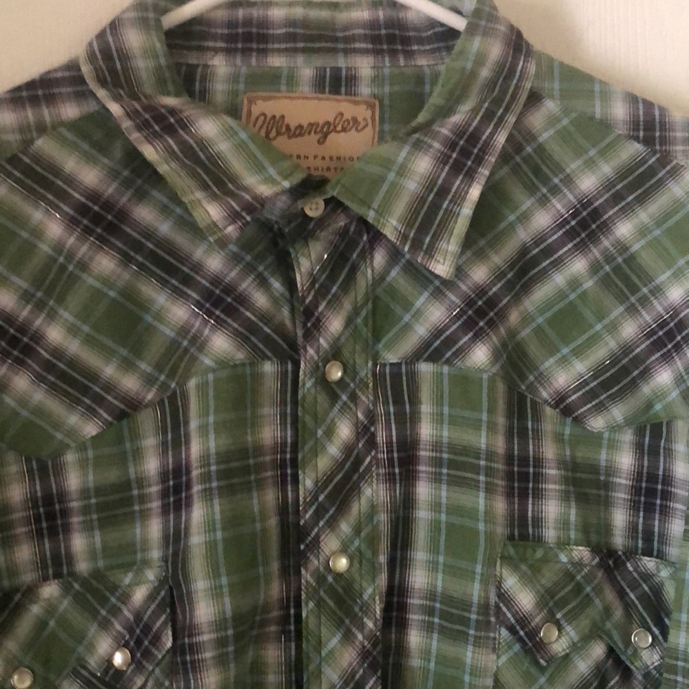 Men's fall wrangler work  green long sleeve western snap plaid Shirt